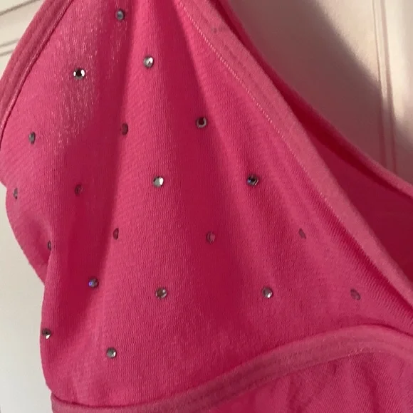 Silk&Satin pink sheer sparkling crystals open front chemise babydoll cami S - Picture 12 of 13